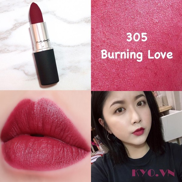 Son MAC Powder Kiss Màu Burning Love 305 - Đỏ Tím Rượu - Image 5