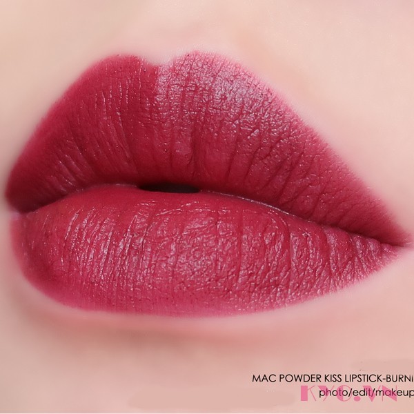 Son MAC Powder Kiss Màu Burning Love 305 - Đỏ Tím Rượu - Image 9