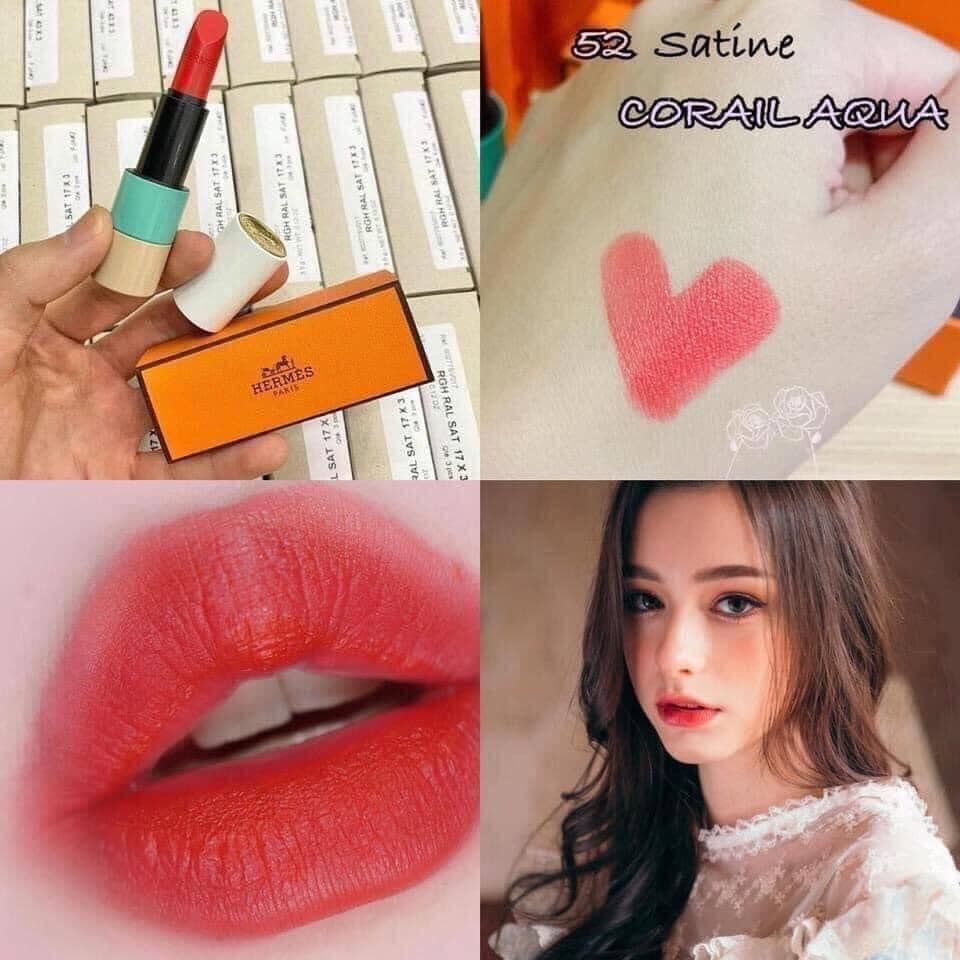 Son Hermès Satin Màu 52 Corail Aqua (Phiên Bản Giới Hạn) – Đỏ Tươi Ánh Cam - Image 3