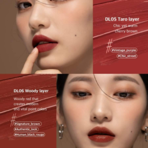 Son Black Rouge Double Layer Over Velvet DL06 Woody Layer - Màu Đỏ Nâu Woody Layer là một sắc đỏ nâu pha cam nhẹ khi đánh từ 2 layer trên môi. Đây là sắc son rất nịnh da và mang hơi thở hiện đại nổi bật, phù hợp với những buổi tiệc đêm náo nhiệt.