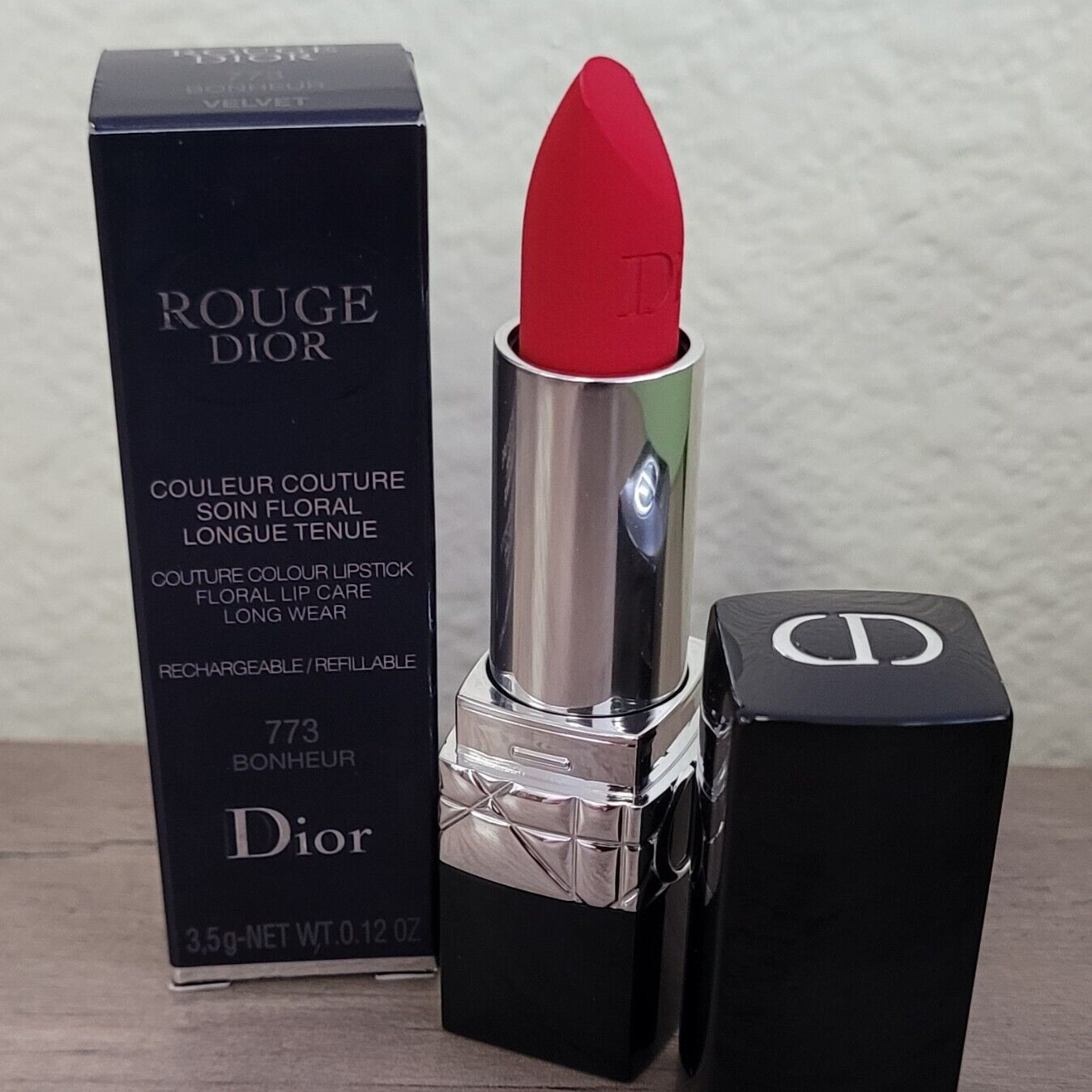 Son Dior Velvet 773 Bonheur (New) - Màu Đỏ Hồng - Image 7