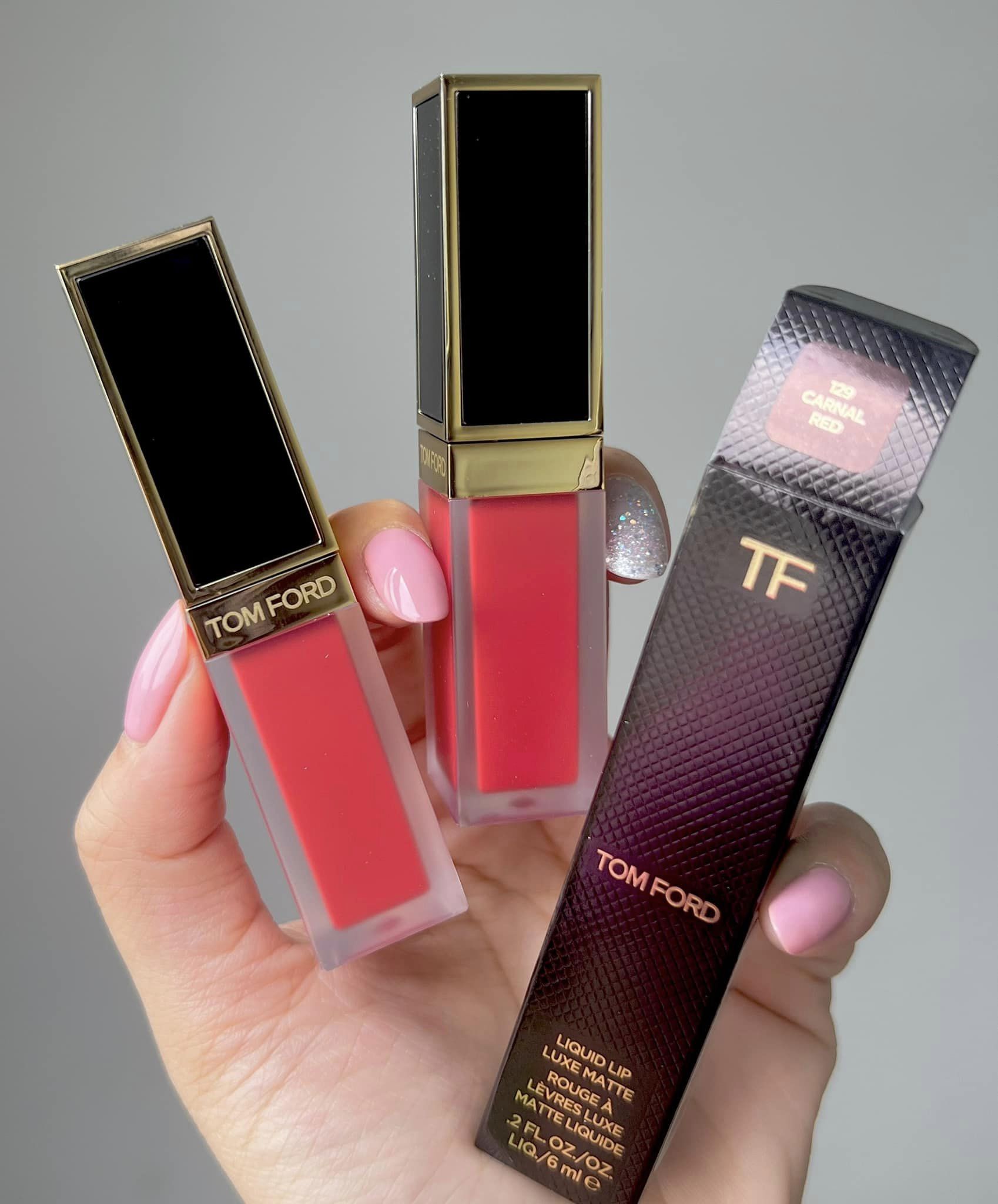 Son Kem Tom Ford Liquid Lip Luxe Matte 129 Carnal Red - Màu Đỏ Cam Hồng - Image 7