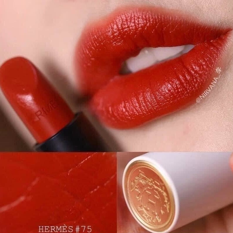 Son Hermès Satin 75 Rouge Amazone - Màu Đỏ Cam Cháy - Image 2