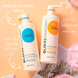 Combo Gội Xả Olexrs Argan Oil Collagen Hair Salon Cho Tóc Khô Hư Tổn