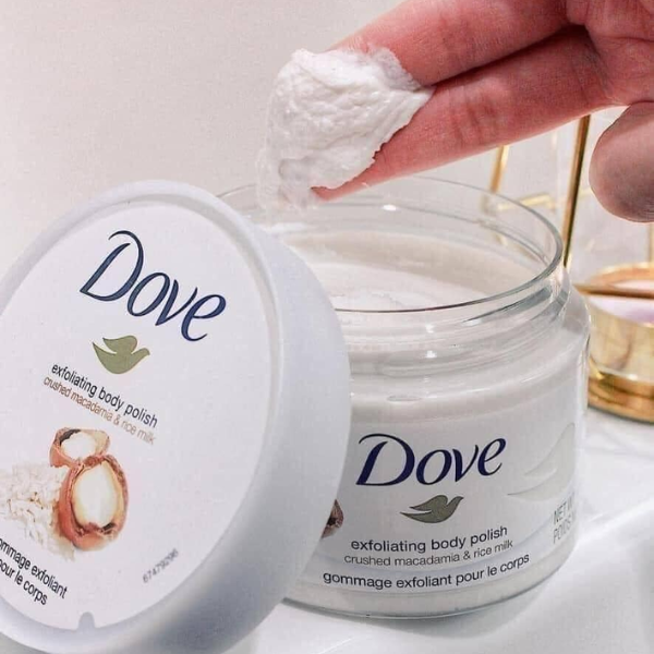 Tẩy tế bào chết body Dove Crushed Macadamia & Rice Milk Scent Exfoliating Body Polish - Image 6