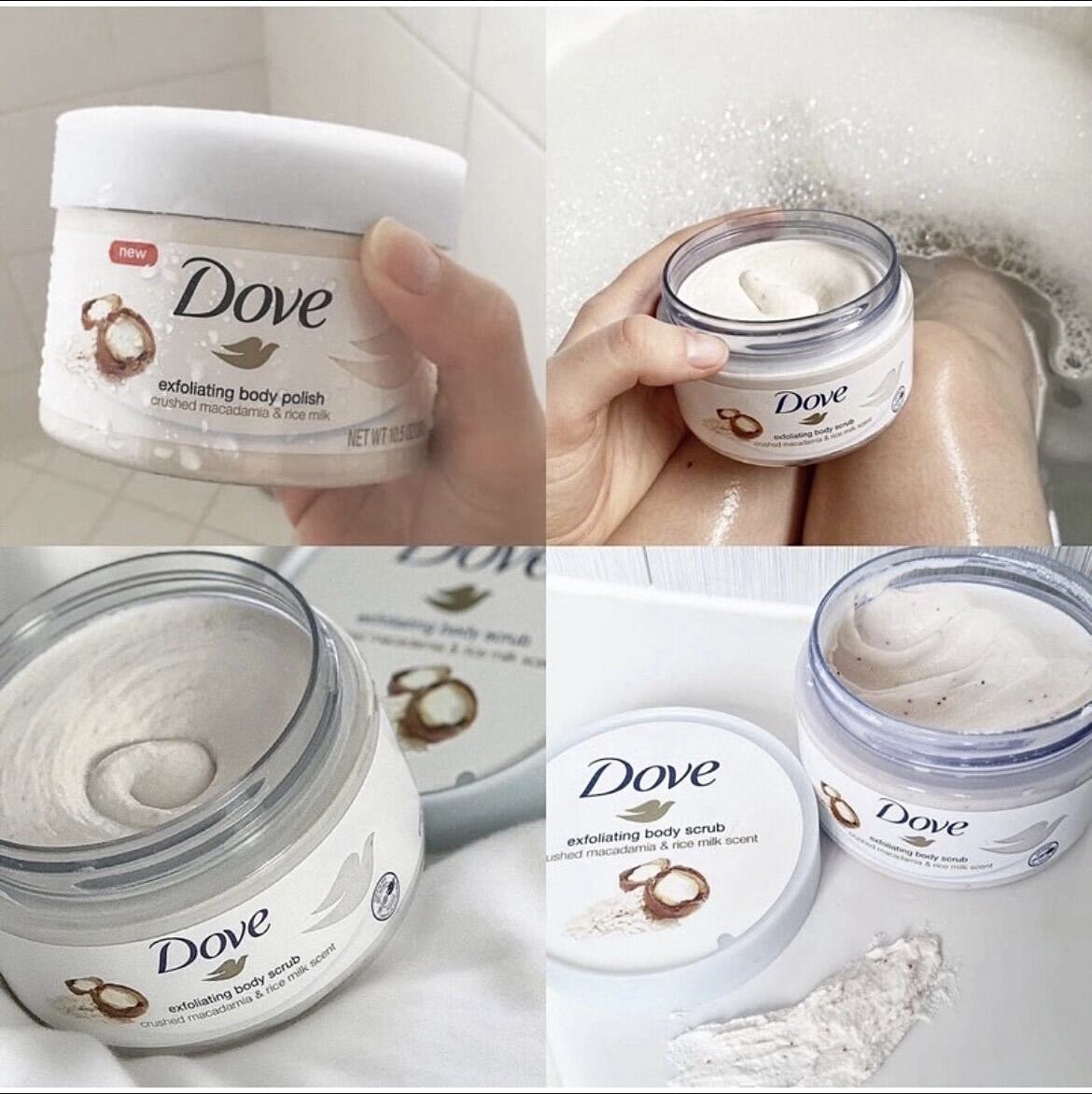 Tẩy tế bào chết body Dove Crushed Macadamia & Rice Milk Scent Exfoliating Body Polish - Image 4
