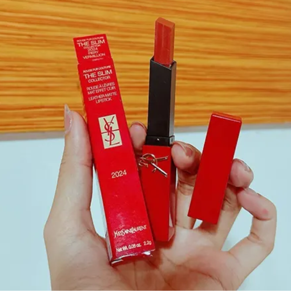Son Yves Saint Laurent YSL Rouge Pur Couture The Slim Collector 2024 Fiery Vermillion ( Vỏ Đỏ ) - Màu Cam Cháy - Image 7