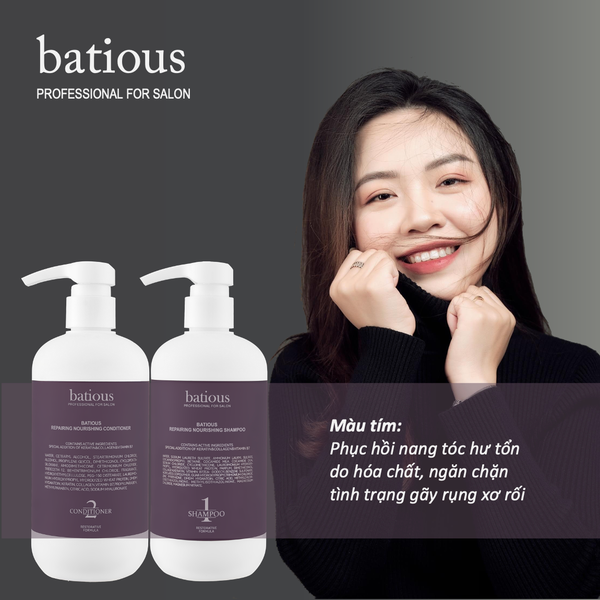 Bộ Quà Tặng Dầu Gội & Dầu Xả Batious Tím Cao Cấp (Anh) – Kèm Bông Tắm (500ml*2) - Image 2