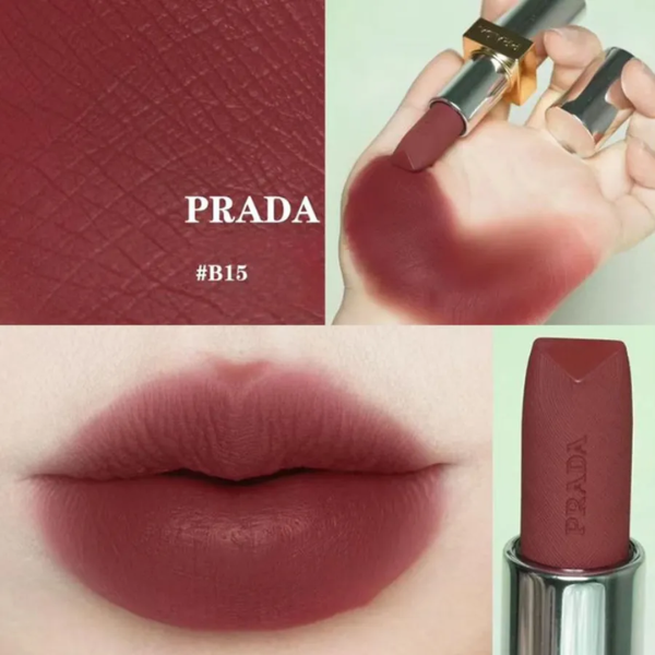 Son Prada Monochrome Hyper Matte Lipstick B15 Uniform - Màu Đỏ Mận Nâu - Image 4